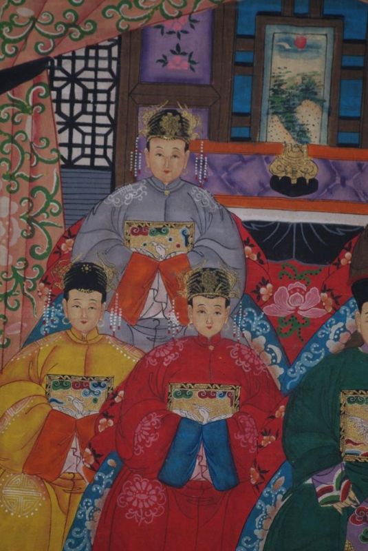Chinesische Ahnenbilder Qing-Dynastie 6 Personen 3