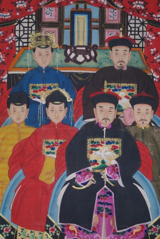 Chinesische Ahnenbilder Qing Dynastie 6 Personen 2
