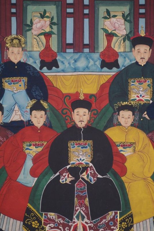 Chinesische Ahnenbilder Qing-Dynastie 7 Personen 2