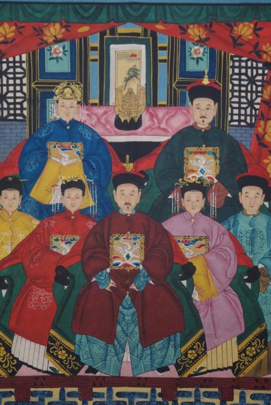 Chinesische Ahnenbilder Qing-Dynastie 7 Personen 2