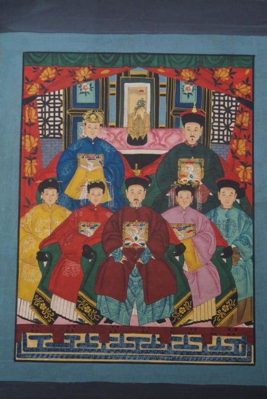 Chinesische Ahnenbilder Qing-Dynastie 7 Personen 3