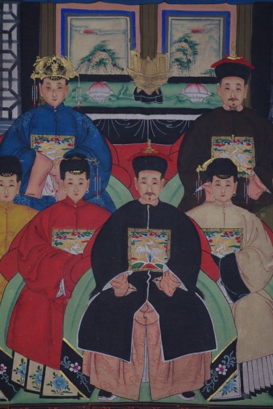 Chinesische Ahnenbilder Qing-Dynastie 7 Personen 2