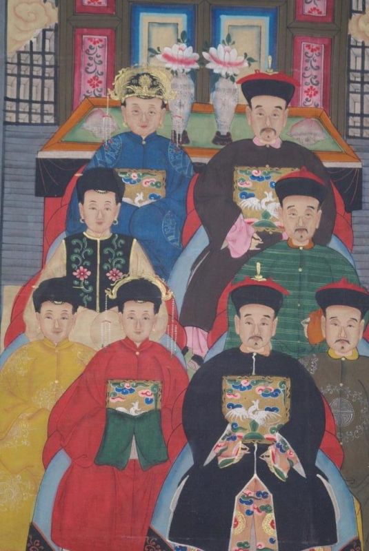 Chinesische Ahnenbilder Qing Dynastie 8 Personen 2