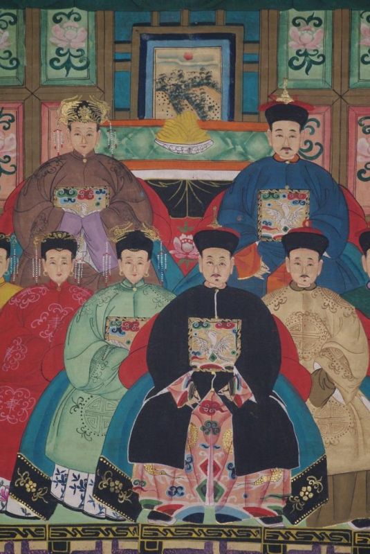 Chinesische Ahnenbilder Qing-Dynastie 8 Personen 2