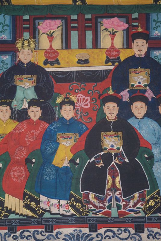 Chinesische Ahnenbilder Qing-Dynastie 8 Personen 2