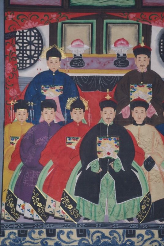 Chinesische Ahnenbilder Qing-Dynastie 8 Personen 2