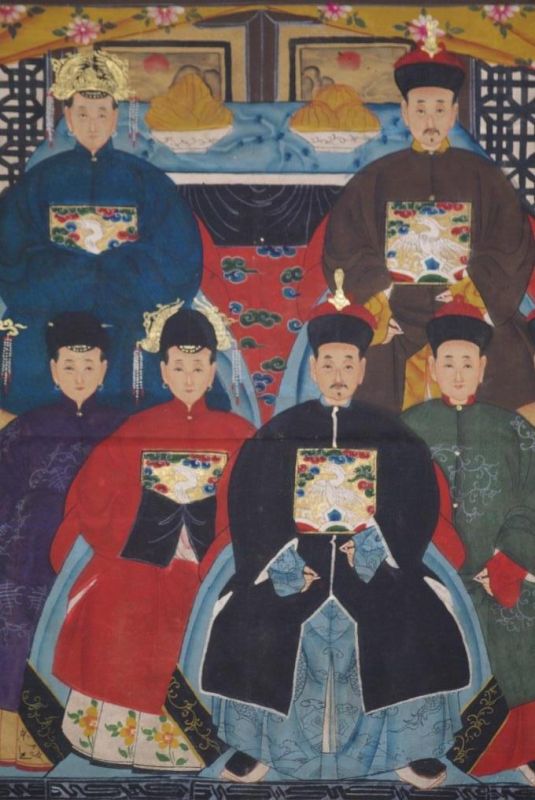 Chinesische Ahnenbilder Qing-Dynastie 8 Personen 2