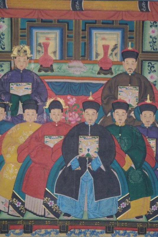 Chinesische Ahnenbilder Qing-Dynastie 9 Personen 2