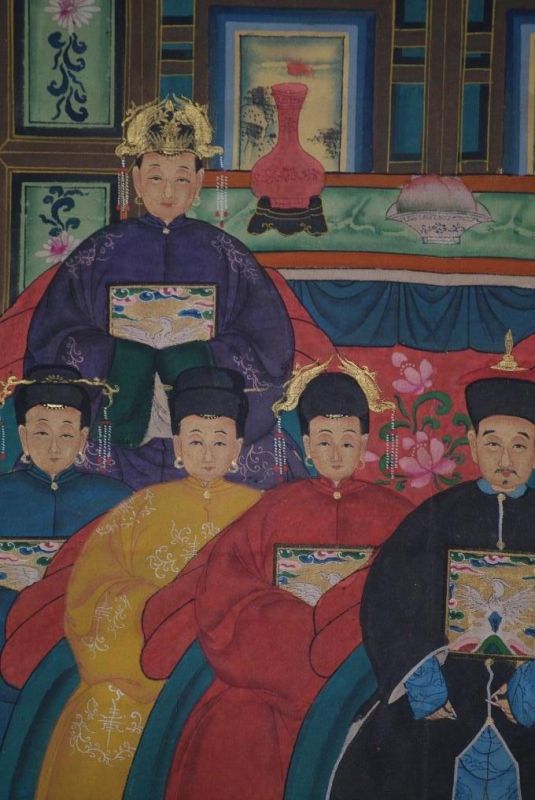 Chinesische Ahnenbilder Qing-Dynastie 9 Personen 3