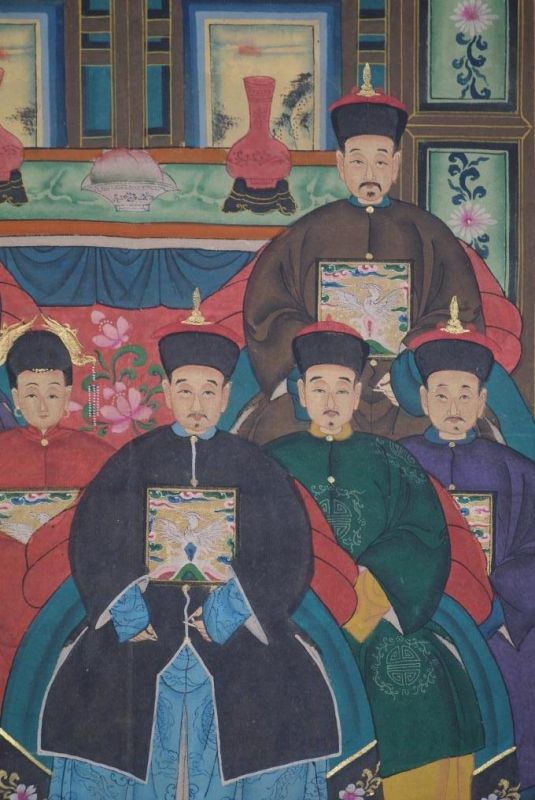 Chinesische Ahnenbilder Qing-Dynastie 9 Personen 4