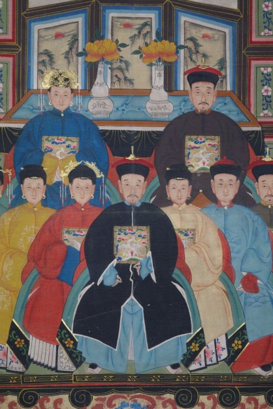 Chinesische Ahnenbilder Qing-Dynastie 9 Personen 2