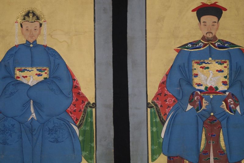 Chinesische Ahnenportraits Qing Dynastie Blau 2