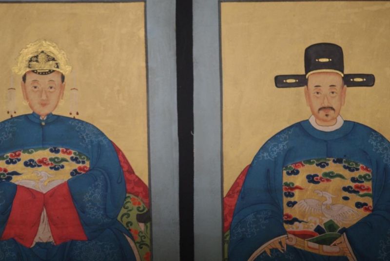Chinesische Ahnenportraits Qing Dynastie Blau 2