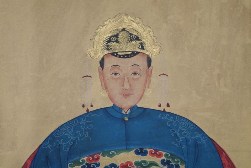 Chinesische Ahnenportraits Qing Dynastie Blau 3