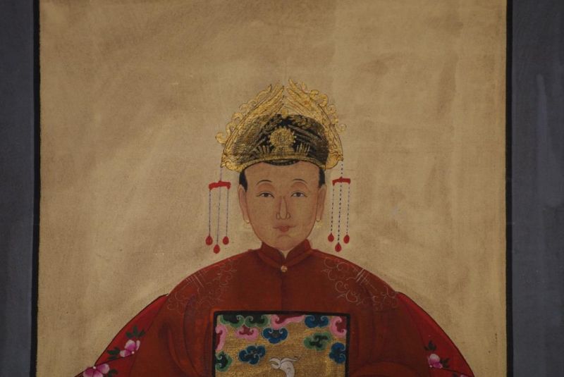 Chinesische Ahnenportraits Qing Dynastie Bordeauxrot 3