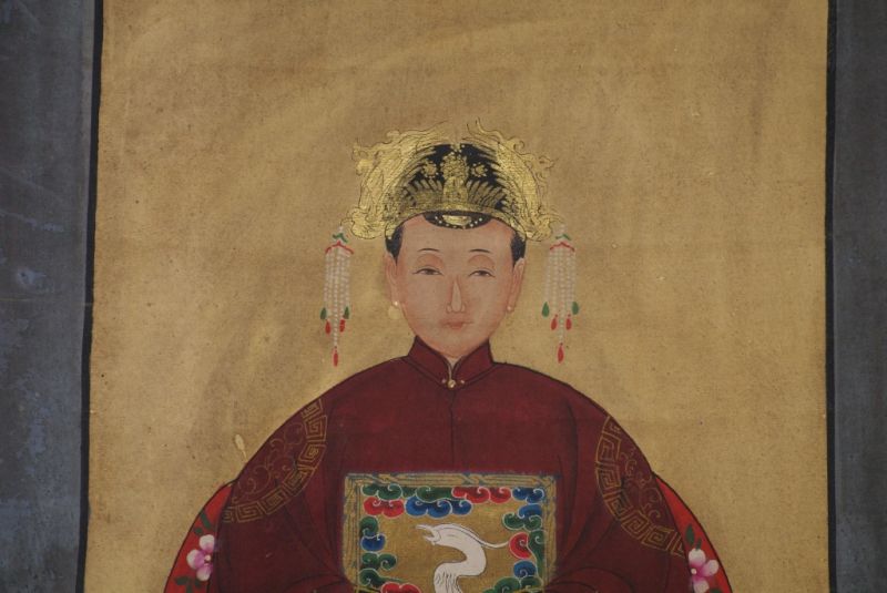 Chinesische Ahnenportraits Qing Dynastie Bordeauxrot 3