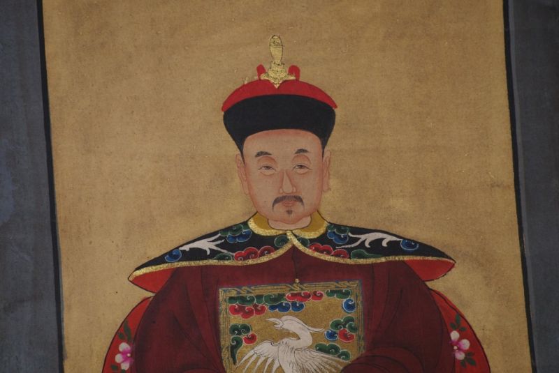 Chinesische Ahnenportraits Qing Dynastie Bordeauxrot 4