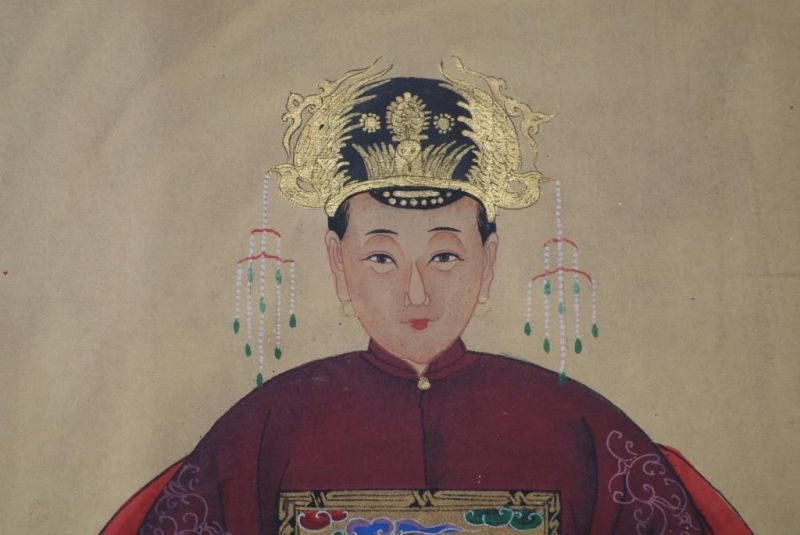 Chinesische Ahnenportraits Qing Dynastie Bordeauxrot 3