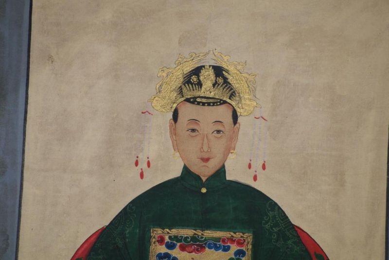 Chinesische Ahnenportraits Qing Dynastie Dunkelgrün 3