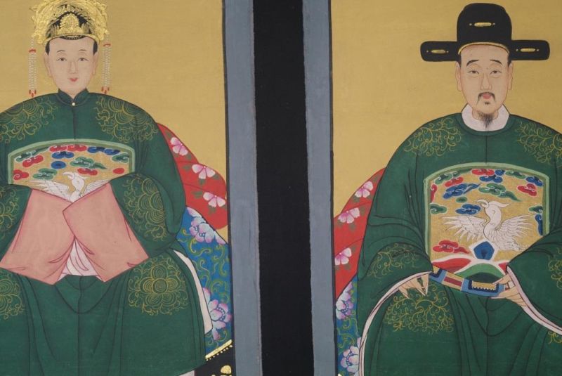 Chinesische Ahnenportraits Qing Dynastie Dunkelgrün 2