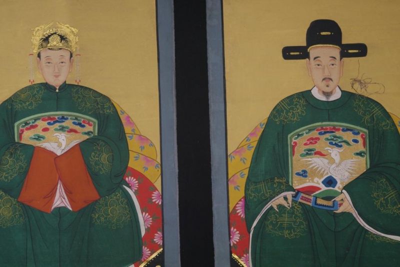 Chinesische Ahnenportraits Qing Dynastie Dunkelgrün 2