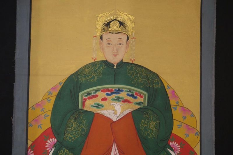 Chinesische Ahnenportraits Qing Dynastie Dunkelgrün 3