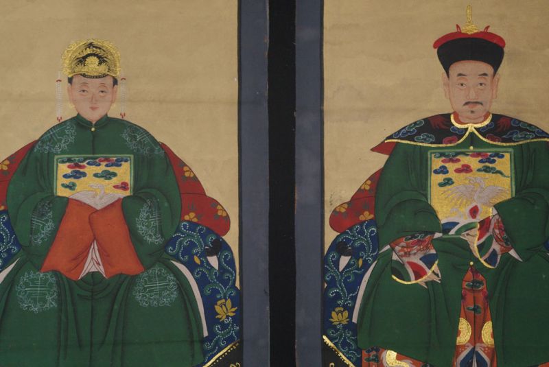 Chinesische Ahnenportraits Qing Dynastie Dunkelgrün 2