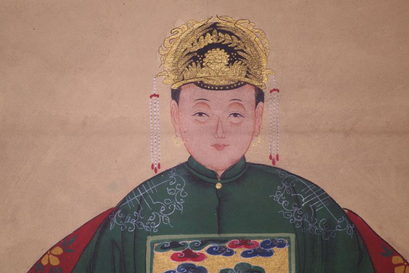 Chinesische Ahnenportraits Qing Dynastie Dunkelgrün 3