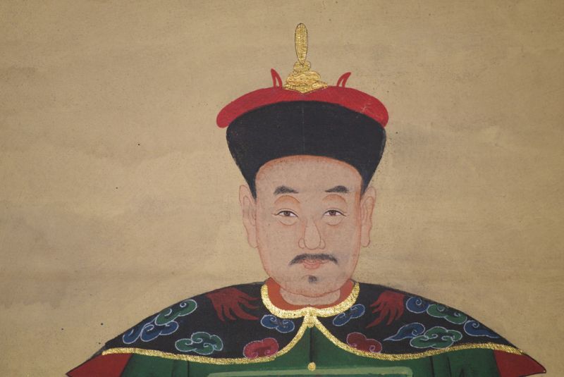 Chinesische Ahnenportraits Qing Dynastie Dunkelgrün 4