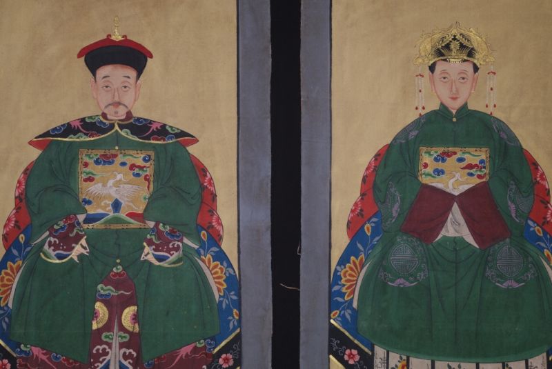 Chinesische Ahnenportraits Qing Dynastie Grün 2