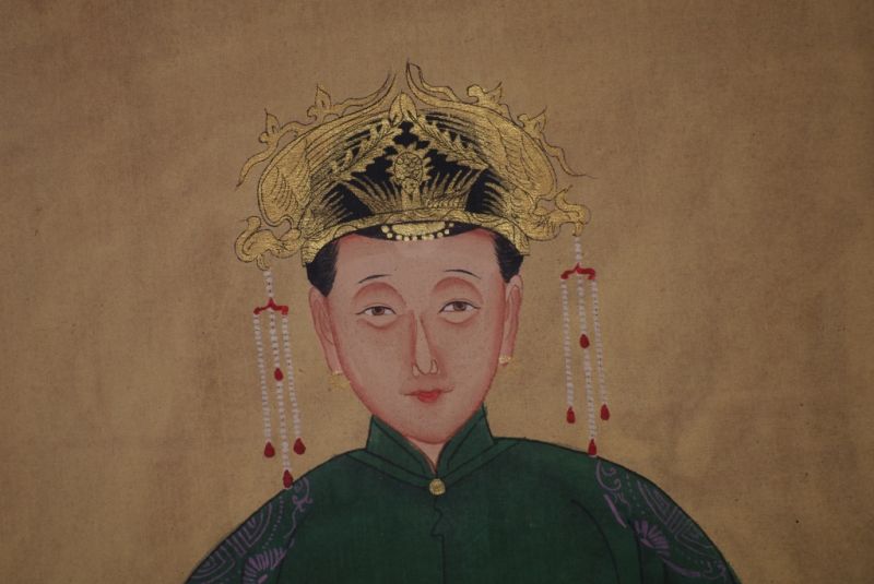 Chinesische Ahnenportraits Qing Dynastie Grün 4