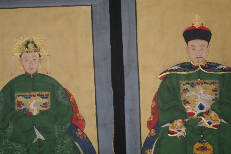 Chinesische Ahnenportraits Qing Dynastie Grün 2
