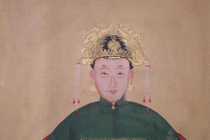 Chinesische Ahnenportraits Qing Dynastie Grün 3