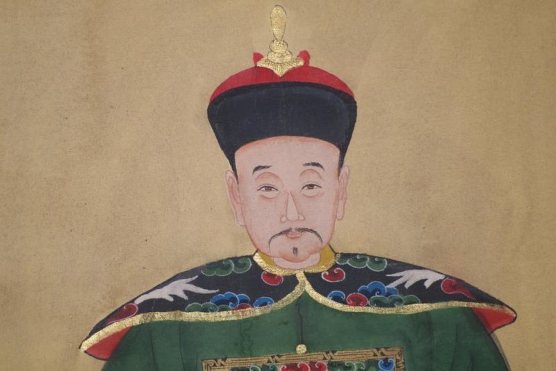 Chinesische Ahnenportraits Qing Dynastie Grün 4