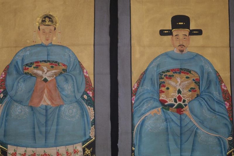 Chinesische Ahnenportraits Qing Dynastie Hellblau 2