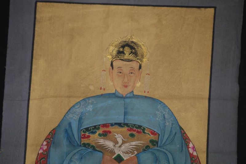 Chinesische Ahnenportraits Qing Dynastie Hellblau 3
