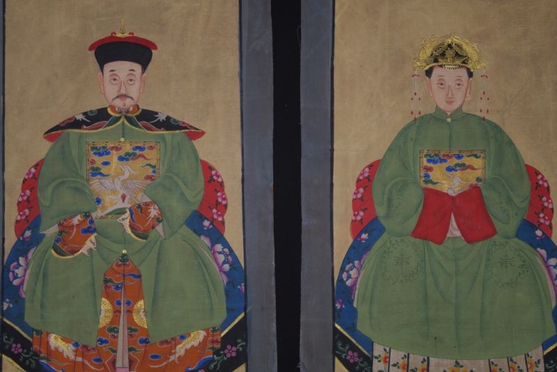 Chinesische Ahnenportraits Qing Dynastie Hellgrün 2