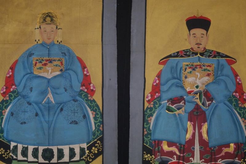 Chinesische Ahnenportraits Qing Dynastie Himmelblau 2