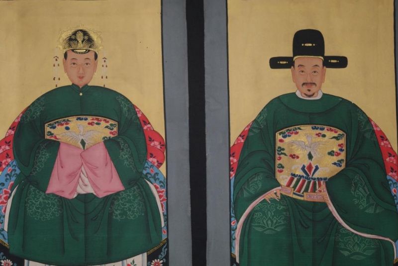 Chinesische Ahnenportraits Qing Dynastie Kaiser grün 2