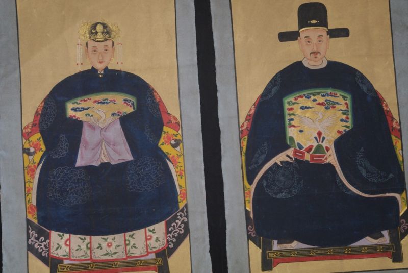 Chinesische Ahnenportraits Qing Dynastie Marineblau 2
