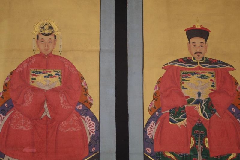 Chinesische Ahnenportraits Qing Dynastie Orange 2