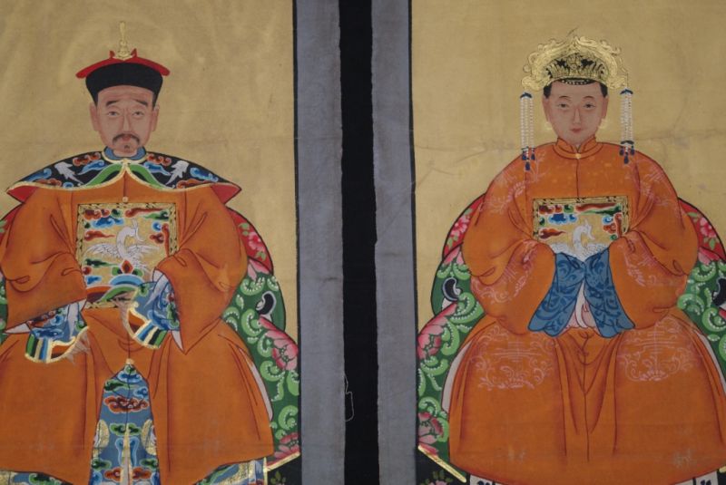 Chinesische Ahnenportraits Qing Dynastie orange 2