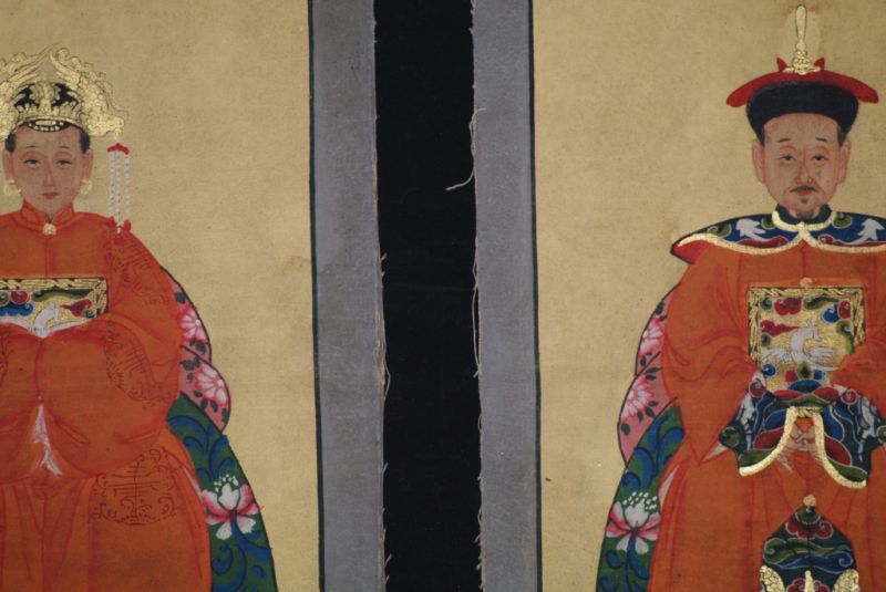 Chinesische Ahnenportraits Qing Dynastie orange 2