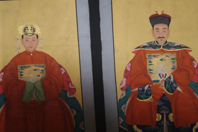 Chinesische Ahnenportraits Qing Dynastie Orange 2