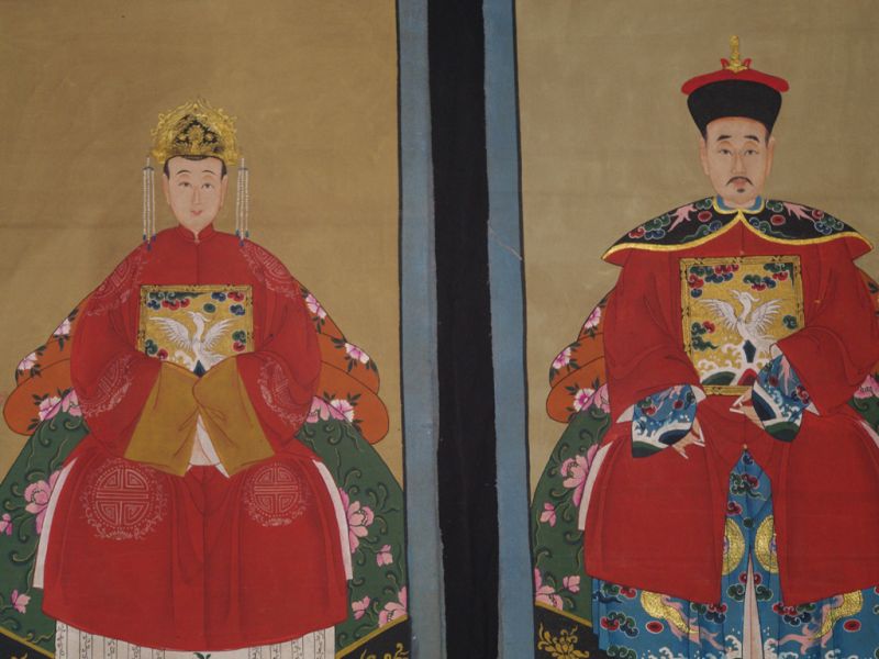 Chinesische Ahnenportraits Qing Dynastie Rot 2