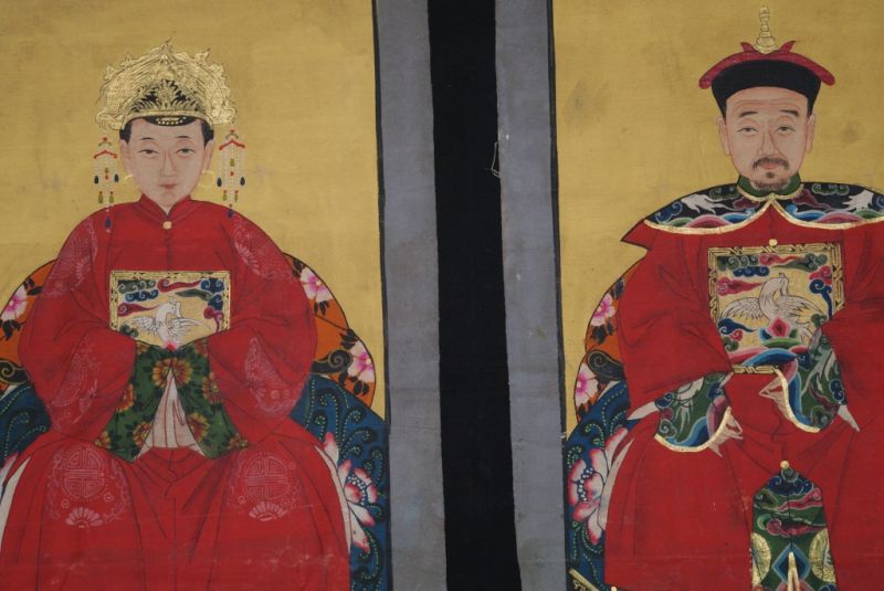 Chinesische Ahnenportraits Qing Dynastie rot 2
