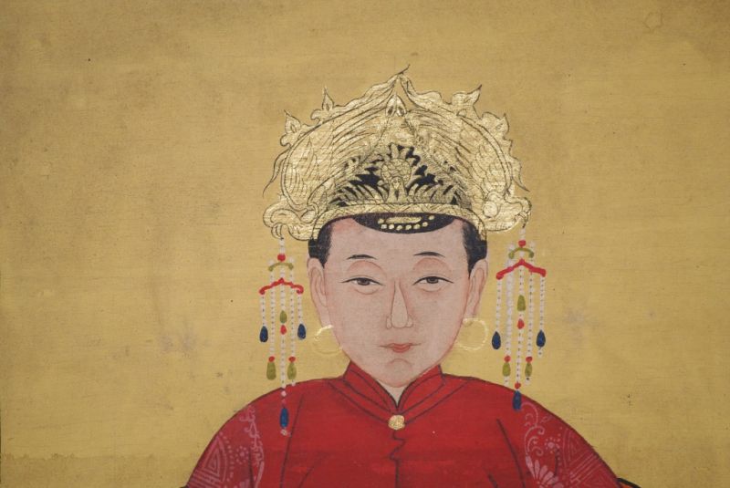 Chinesische Ahnenportraits Qing Dynastie rot 3
