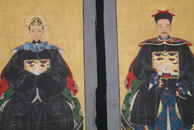 Chinesische Ahnenportraits Qing Dynastie Schwarz 2