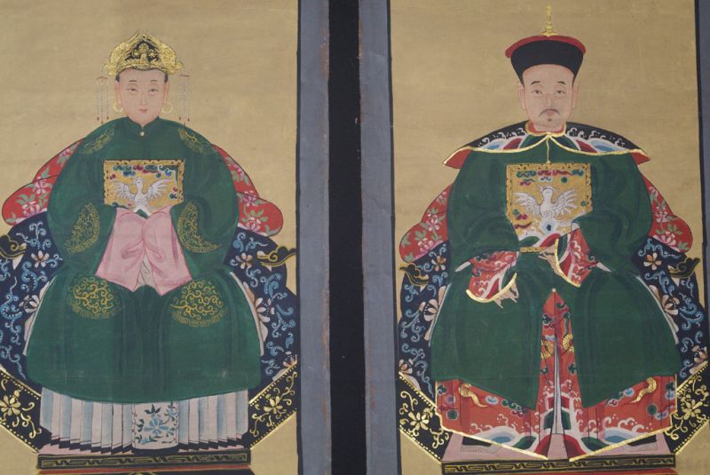 Chinesische Ahnenportraits Qing Dynastie Smaragdgrün 2