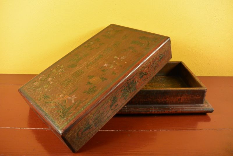 Chinesische Antike Box Hand graviert Blumen 4